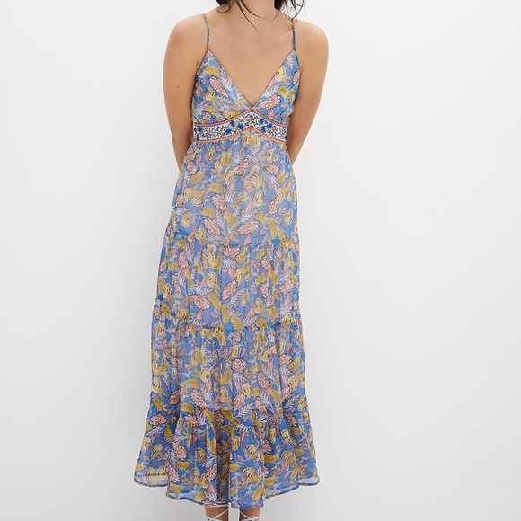 Anthropologie Midi Dress Pallavi Singhee Vineyard Tiered Floral w/Shirred Back - Picture 1 of 11